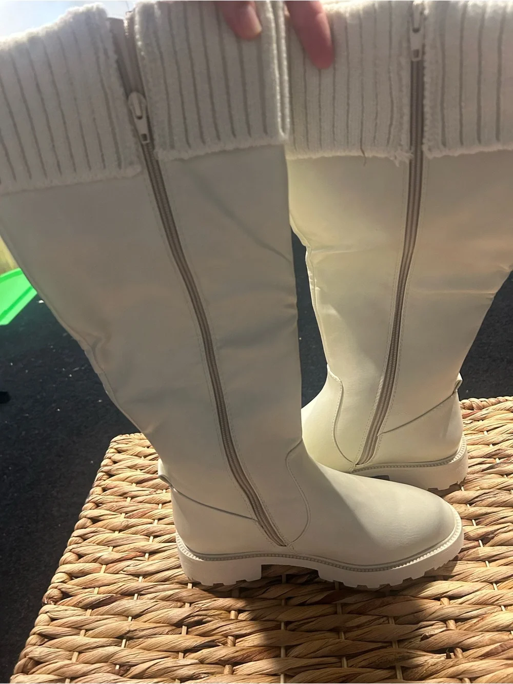 Knit-Cuff Tall Riding Boots in Cream